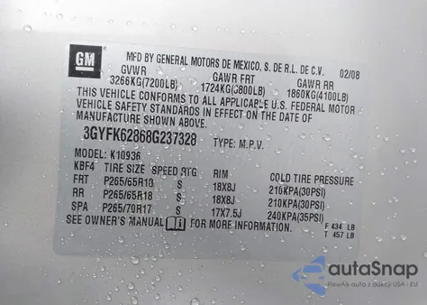 2008 Cadillac Escalade Ext Standard from USA, damaged, VIN 3GYFK62868G237328